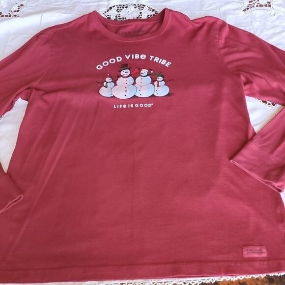 Life is Good "Good Vibe Tribe" Holiday Snowman Long Sleeve Crusher Sz L T-shirt - Picture 3 of 12
